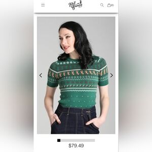 Hell Bunny Vixey Fox Jumper Vintage Style Fair Isle Sweater 2XL UK18